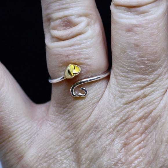 Adjustable Size Two Tone Heart Rose Flower Ring Sterling Silver 925 - Picture 7 of 7